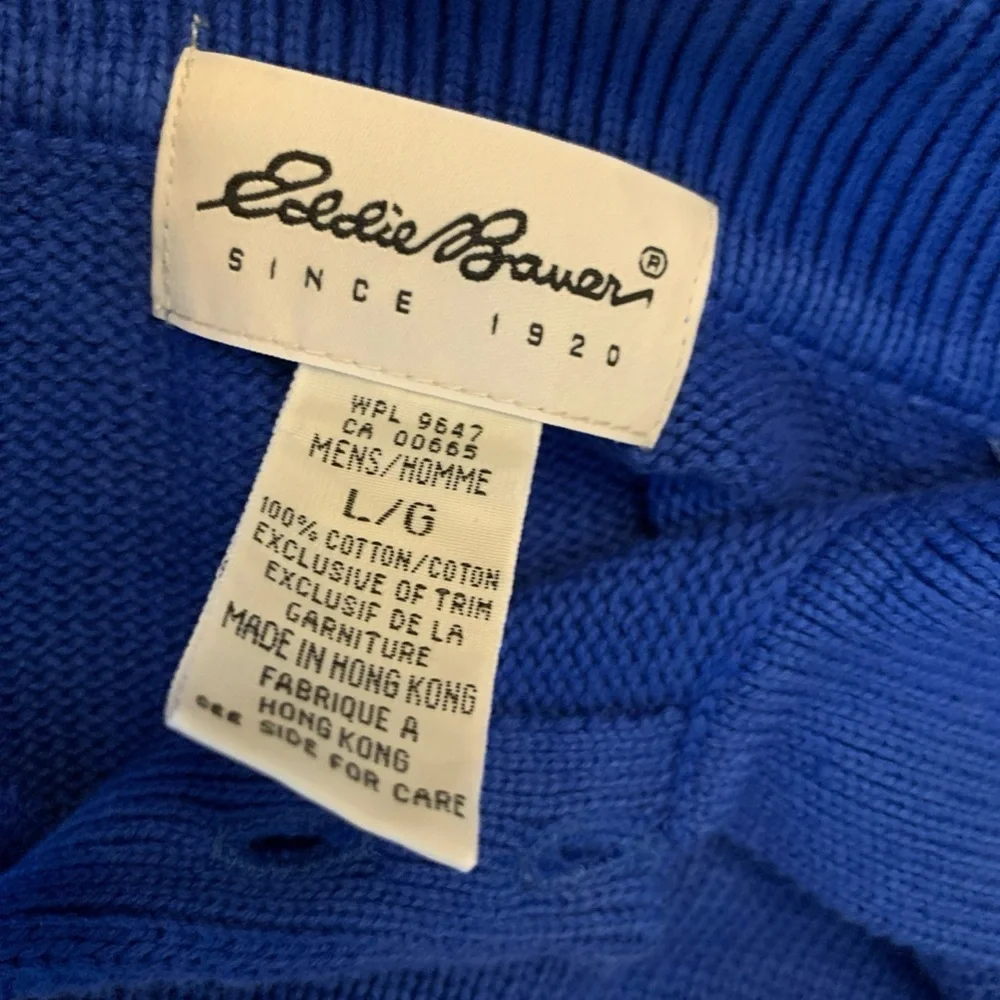 Vtg Eddie Bauer Sweater Men Blue Yellow Polo Preppy Coastal Country Club 90’s - Picture 7 of 8